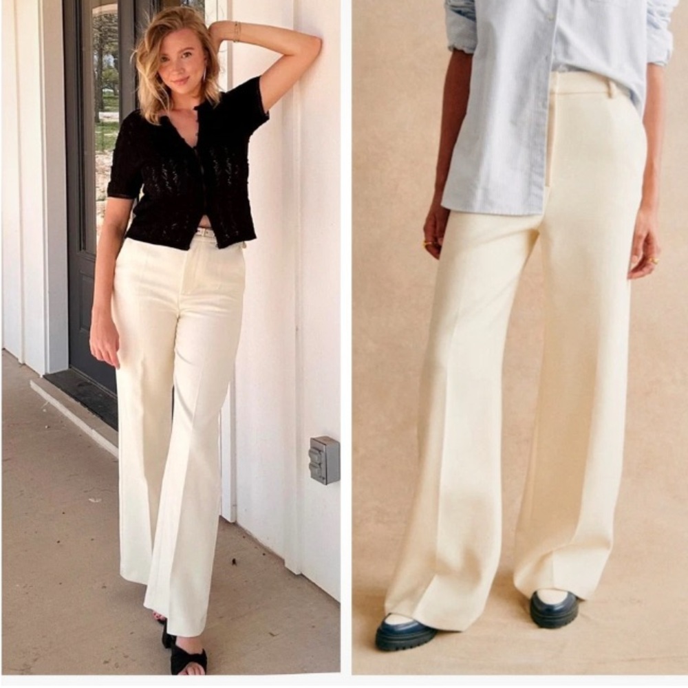 Sezane Cream Wide Leg Pants with Sophisticated Fit